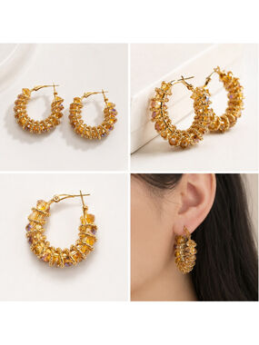 Golden Amber Crystal Hoop Earrings